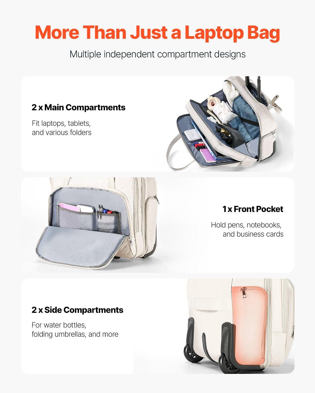 Rolling Laptop Bag, Fits Up to 15.6 Inch Laptop, Wheeled Briefcase, Roller Computer Tote Bag with 2 Fixed Wheels & Telescoping Handle, Laptop Case for Work Travel Business Office, Women Men.
