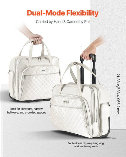 Rolling Laptop Bag, Fits Up to 15.6 Inch Laptop, Wheeled Briefcase, Roller Computer Tote Bag with 2 Fixed Wheels & Telescoping Handle, Laptop Case for Work Travel Business Office, Women Men.