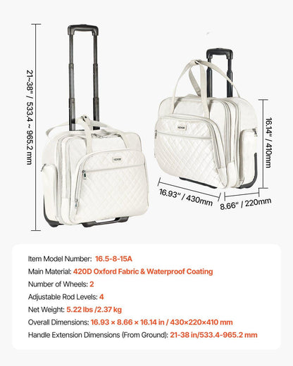 Rolling Laptop Bag, Fits Up to 15.6 Inch Laptop, Wheeled Briefcase, Roller Computer Tote Bag with 2 Fixed Wheels & Telescoping Handle, Laptop Case for Work Travel Business Office, Women Men.