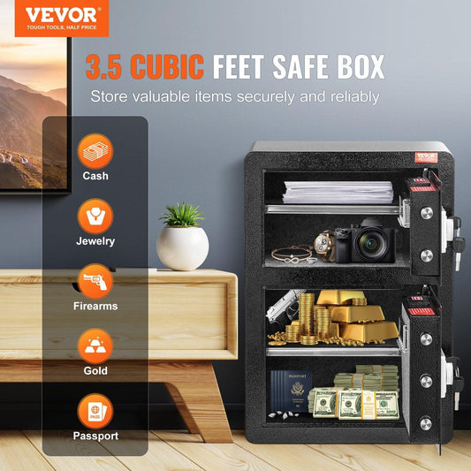 Double Door 3.5 cu.ft Safe Box with Key Lock Password Fireproof Bag Black.