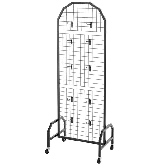 2 Packs Grid Wall Panels, 600 x 1640mm Wire Grid Panels Display Rack, Movable Art Display Shelf with Wheels and 20 Hooks, Black Carbon Steel Gridwall for Craft Show, Decor, Storage, Notice Board.