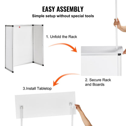 Portable Tradeshow Podium Table, 785 x 380 x 1815 mm, Display Exhibition Counter Stand Booth Fair with Wall, Foldable Promotion Retail Bar Table Pop Up Podium with Storage Rack/Carrying Bag
