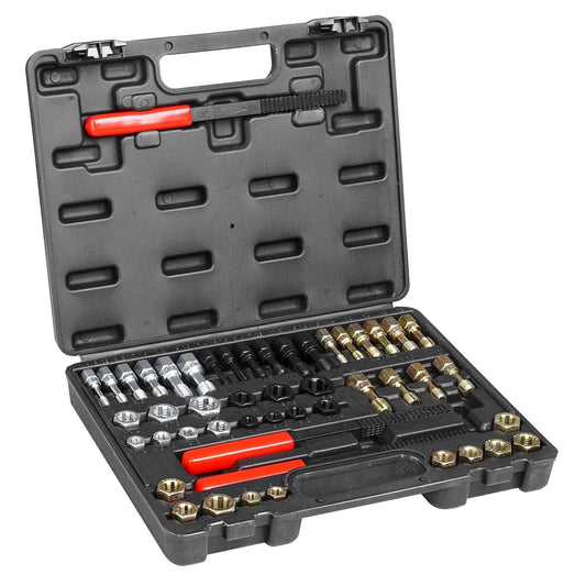 49-Piece Thread Chaser Set, UNC UNF and Metric Thread Restorer Tool, Rethreading Tool Kit with 22 Taps 24 Dies 3 Thread Files Storage Case, Heat Treated Steel, for Mechanics DIY Enthusiasts.