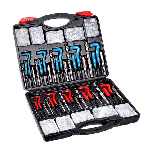 Helicoil Thread Repair Kit, 338-Piece SAE and Metric Rethreading Tool Kit, M5, M6, M8, M10, M12, 1/4", 5/16", 3/8", 7/16", 1/2", HSS Drill Bits Thread Inserts Taps Breakoff Installation Tools.