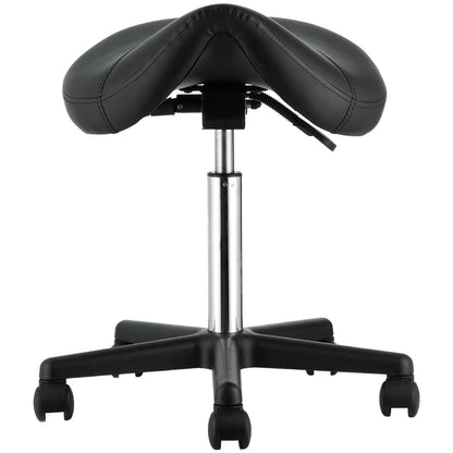 Saddle Stool with Wheels, 400 LBS Weight Capacity Ergonomic Rolling Saddle Stool, Height Adjustable Thickened PU Leather Swivel Saddle Stools Chair for Salon, Spa, Tattoo, Clinic, Black