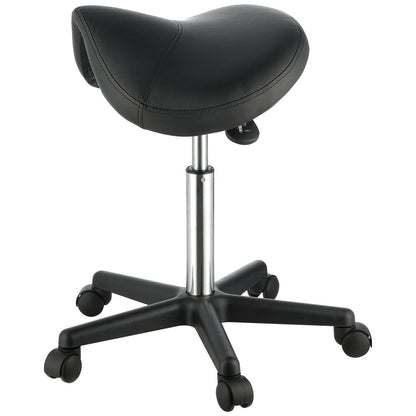 Saddle Stool with Wheels, 400 LBS Weight Capacity Ergonomic Rolling Saddle Stool, Height Adjustable Thickened PU Leather Swivel Saddle Stools Chair for Salon, Spa, Tattoo, Clinic, Black