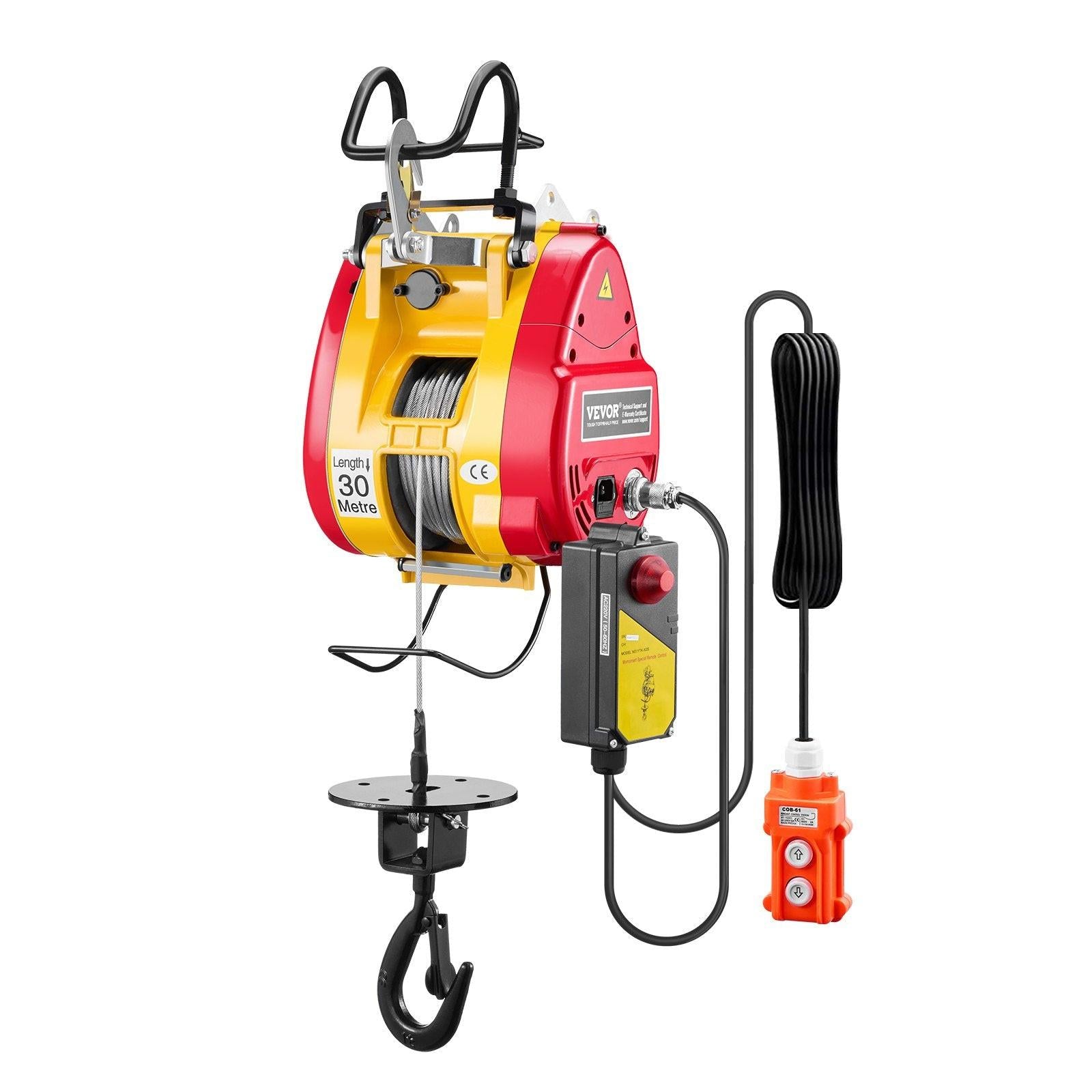2-in-1 Electric Hoist Winch, 500 KG Capacity, 1800W Portable Power Winch, 30 m Lifting Height, 11 m/min with Wire and Wireless Remote Control, for Garage, Warehouse, Factory Lifting Towing.