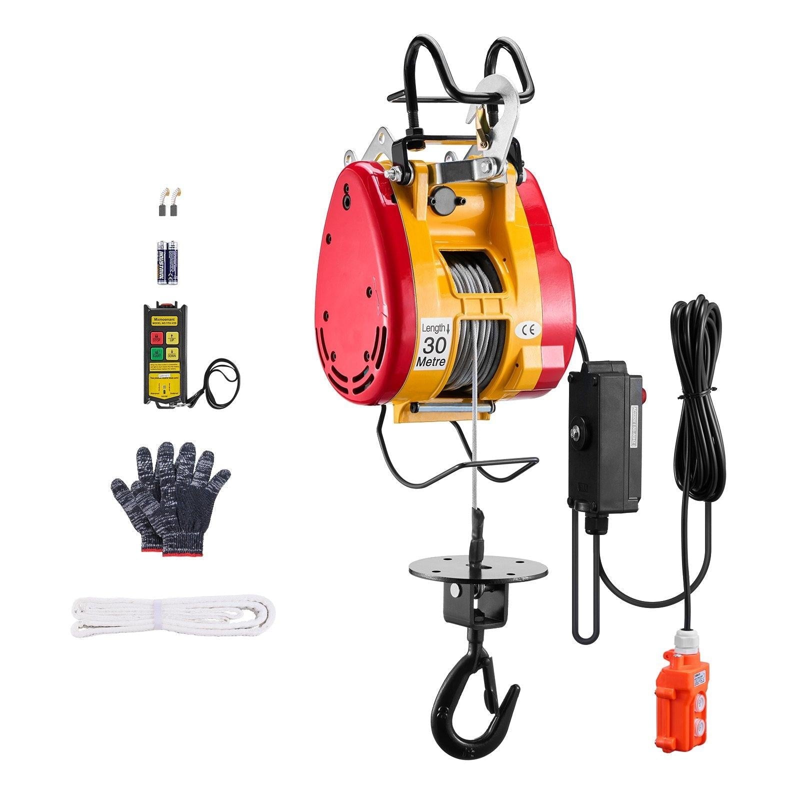 2-in-1 Electric Hoist Winch, 500 KG Capacity, 1800W Portable Power Winch, 30 m Lifting Height, 11 m/min with Wire and Wireless Remote Control, for Garage, Warehouse, Factory Lifting Towing.