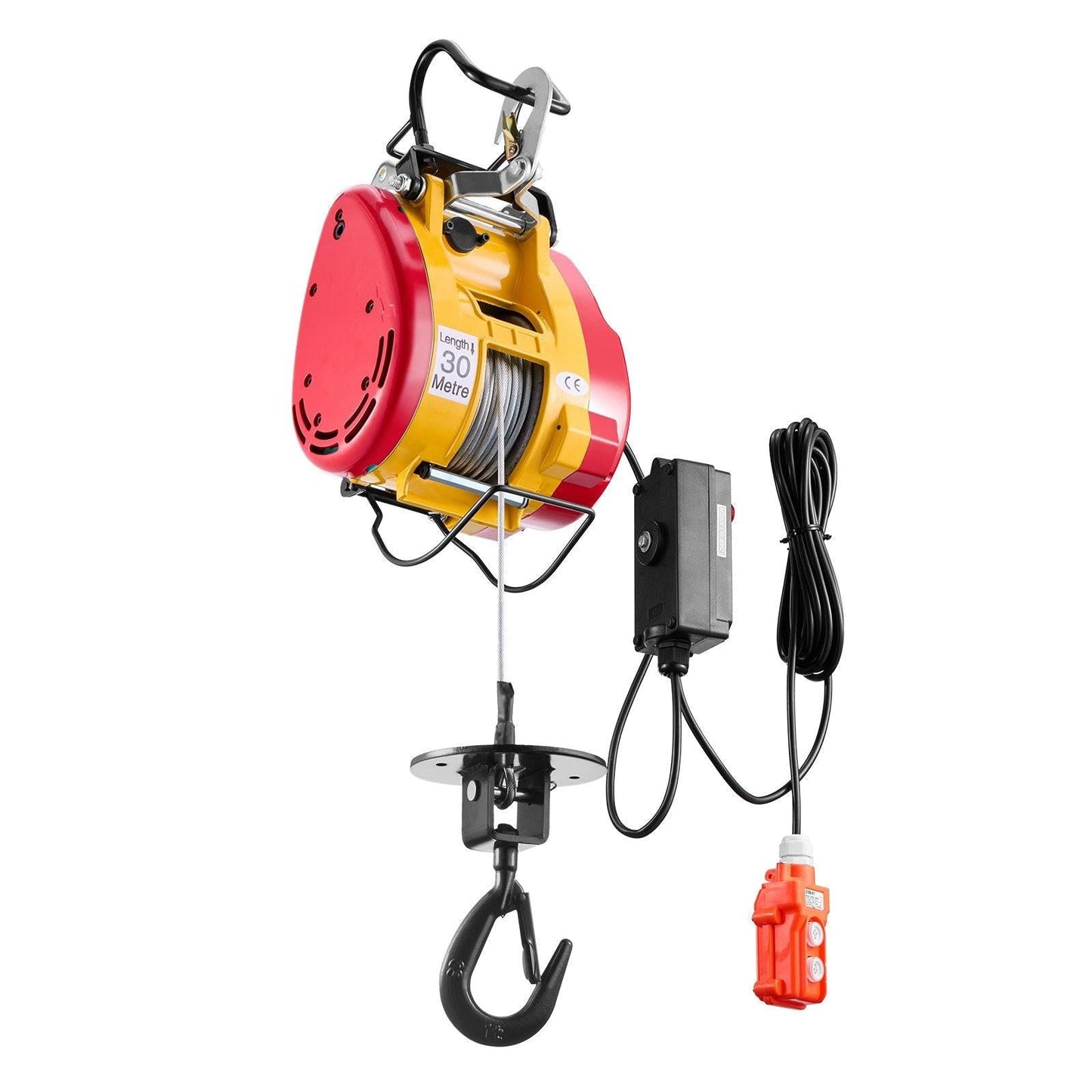 2-in-1 Electric Hoist Winch, 500 KG Capacity, 1800W Portable Power Winch, 30 m Lifting Height, 11 m/min with Wire and Wireless Remote Control, for Garage, Warehouse, Factory Lifting Towing.