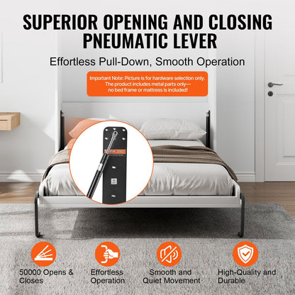 Murphy Bed Kit, Twin Size, Vertical Deluxe DIY Wall Bed Mechanical Hardware Kit, Pneumatic Lever Heavy Duty Bed Frame Support, Folding Cabinet Wall Bed Space Saving Design for Guestroom
