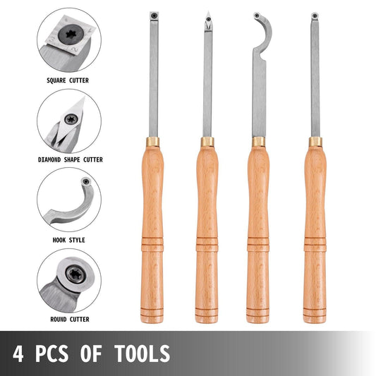 Wood Turning Tools for Lathe 4 PCS Set, Carbide Lathe Tools with Diamond Shape, Round, Square Cutters, Turning Lathe Chisels with Comfortable Grip Handles Lathe Tools for Craft DIY Hobbyists.