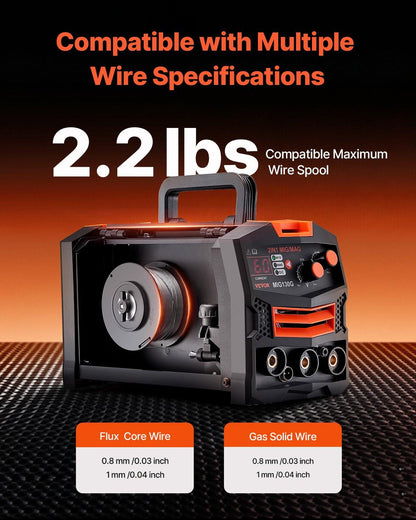 MIG Welder, 130A Synergic Mig Welding Machine, 2-in-1 Gas MIG/Gasless Flux Core MIG Multi-Process Welder Machine, Portable Mig Welder with IGBT Inverter Technology & Digital Display Screen.