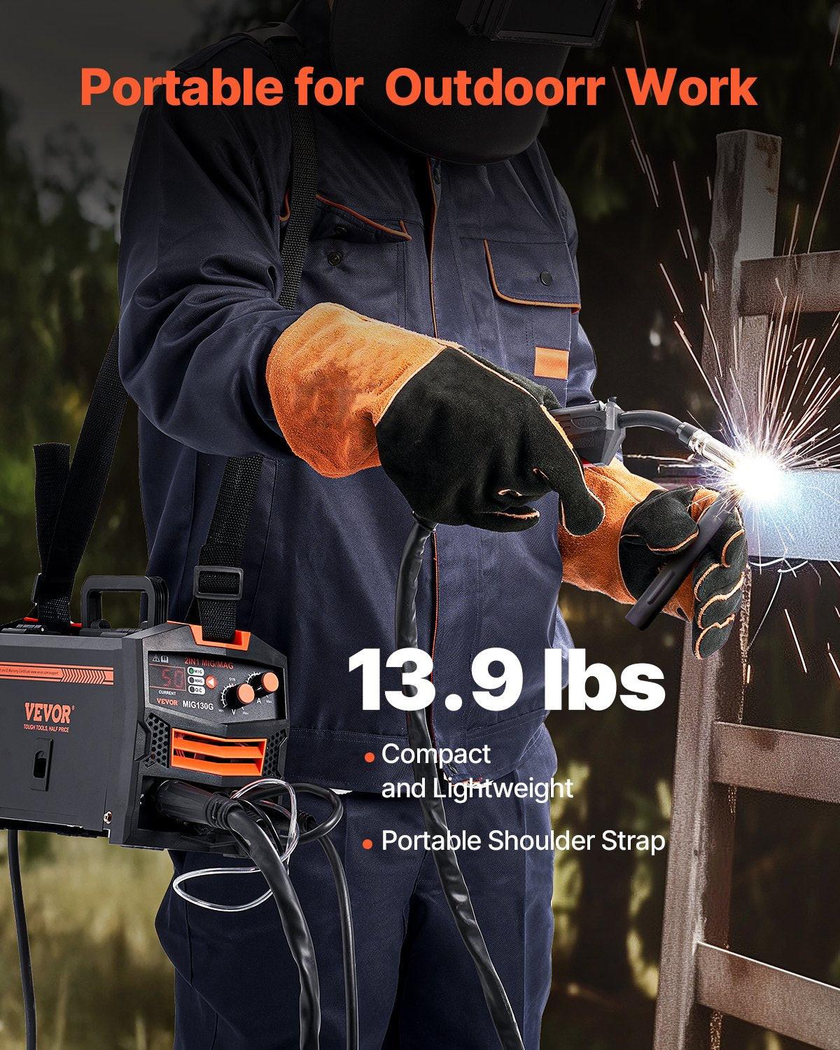 MIG Welder, 130A Synergic Mig Welding Machine, 2-in-1 Gas MIG/Gasless Flux Core MIG Multi-Process Welder Machine, Portable Mig Welder with IGBT Inverter Technology & Digital Display Screen.