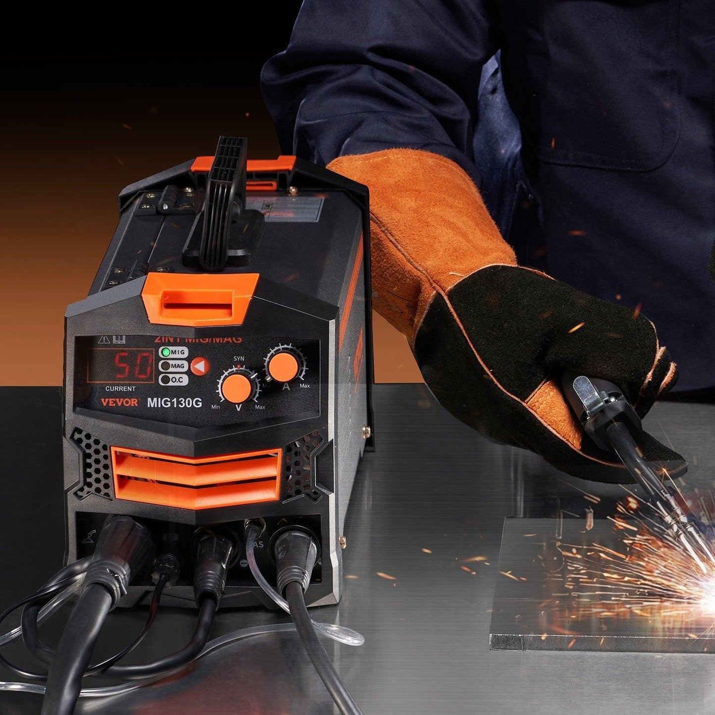 MIG Welder, 130A Synergic Mig Welding Machine, 2-in-1 Gas MIG/Gasless Flux Core MIG Multi-Process Welder Machine, Portable Mig Welder with IGBT Inverter Technology & Digital Display Screen.