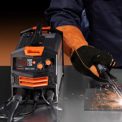 MIG Welder, 130A Synergic Mig Welding Machine, 2-in-1 Gas MIG/Gasless Flux Core MIG Multi-Process Welder Machine, Portable Mig Welder with IGBT Inverter Technology & Digital Display Screen.