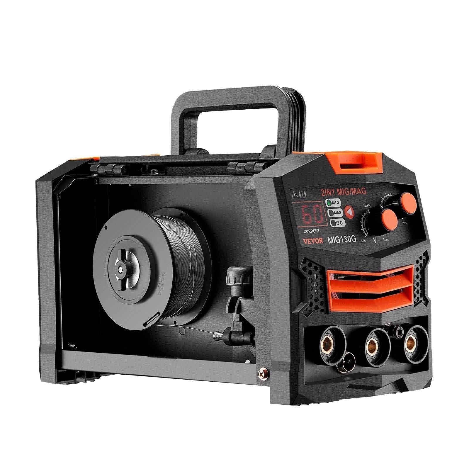 MIG Welder, 130A Synergic Mig Welding Machine, 2-in-1 Gas MIG/Gasless Flux Core MIG Multi-Process Welder Machine, Portable Mig Welder with IGBT Inverter Technology & Digital Display Screen.