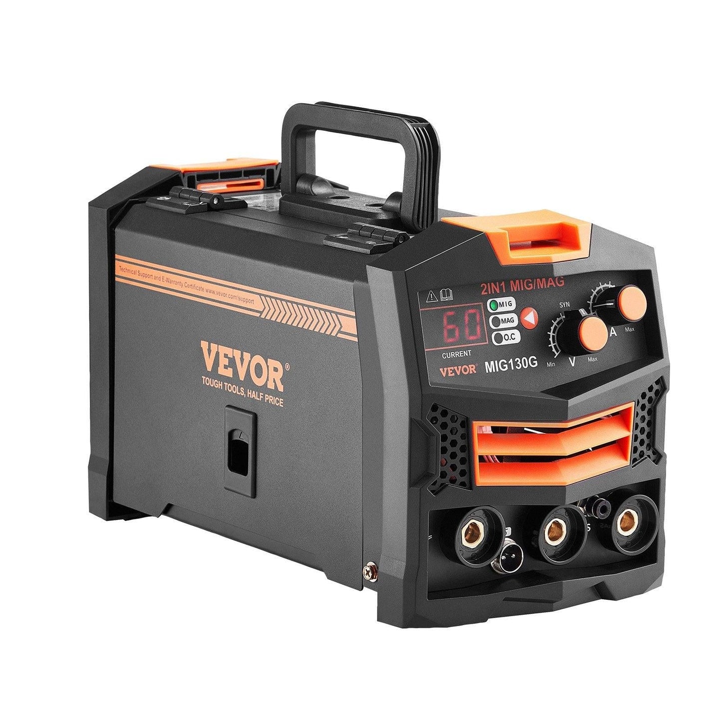 MIG Welder, 130A Synergic Mig Welding Machine, 2-in-1 Gas MIG/Gasless Flux Core MIG Multi-Process Welder Machine, Portable Mig Welder with IGBT Inverter Technology & Digital Display Screen.