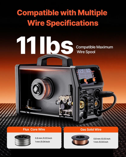 MIG Welder, 200A Synergic Mig Welding Machine, 4-in-1 Gas MIG/Flux Core MIG/Stick/Lift TIG Multi-Process Welder Machine with IGBT Inverter Technology and LCD Screen Display