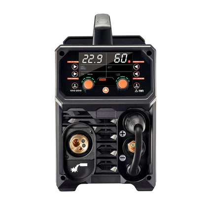 MIG Welder, 200A Synergic Mig Welding Machine, 4-in-1 Gas MIG/Flux Core MIG/Stick/Lift TIG Multi-Process Welder Machine with IGBT Inverter Technology and LCD Screen Display