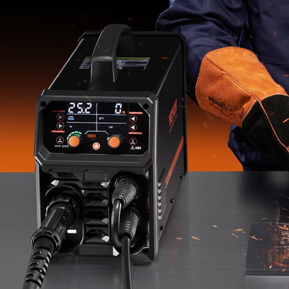 Pro MIG Welder, 250Amp Pluse Mig Welding Machine, 5-in-1 Synergic Welder Machine MIG Pluse/Gas MIG/Flux Core MIG/Stick/Lift TIG with IGBT Inverter Technology and LCD Screen Display