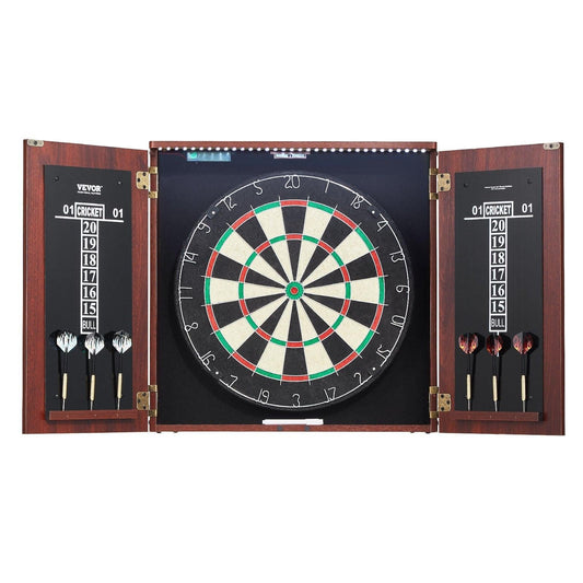 Dartboard and Cabinet Set Official Size Complete Accessory Steel Tip Dart.