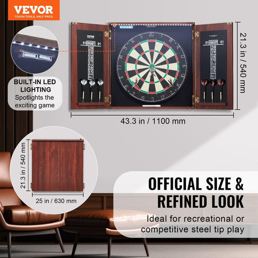 Dartboard and Cabinet Set Official Size Complete Accessory Steel Tip Dart.