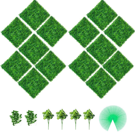 Artificial Boxwood Panels, 14 PCS50.8x50.8cmBoxwood Hedge Wall Panels, PE Artificial Grass Backdrop Wall 4 cm , Privacy Hedge Screen for Decoration of Outdoor, Indoor, Garden, Fence, and Backyar.