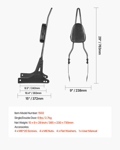 Motorcycle Backrest Sissy Bar, Compatible With Harley-Davidson Dyna Street Glide Road Glide Road King, 730mm Height Detachable Passenger Backrest, For Motorcycles, Black
