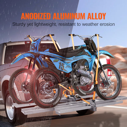 Motorcycle Carrier, 2-Bike 272.15KGS Aluminum Motorcycle Carrier Hitch Mount, Loading Ramp, Scooter Dirt Bike Trailer Hauler, Ratchet Straps and Stabilizer, for Car, Truck with 2" Hitch Receiver.