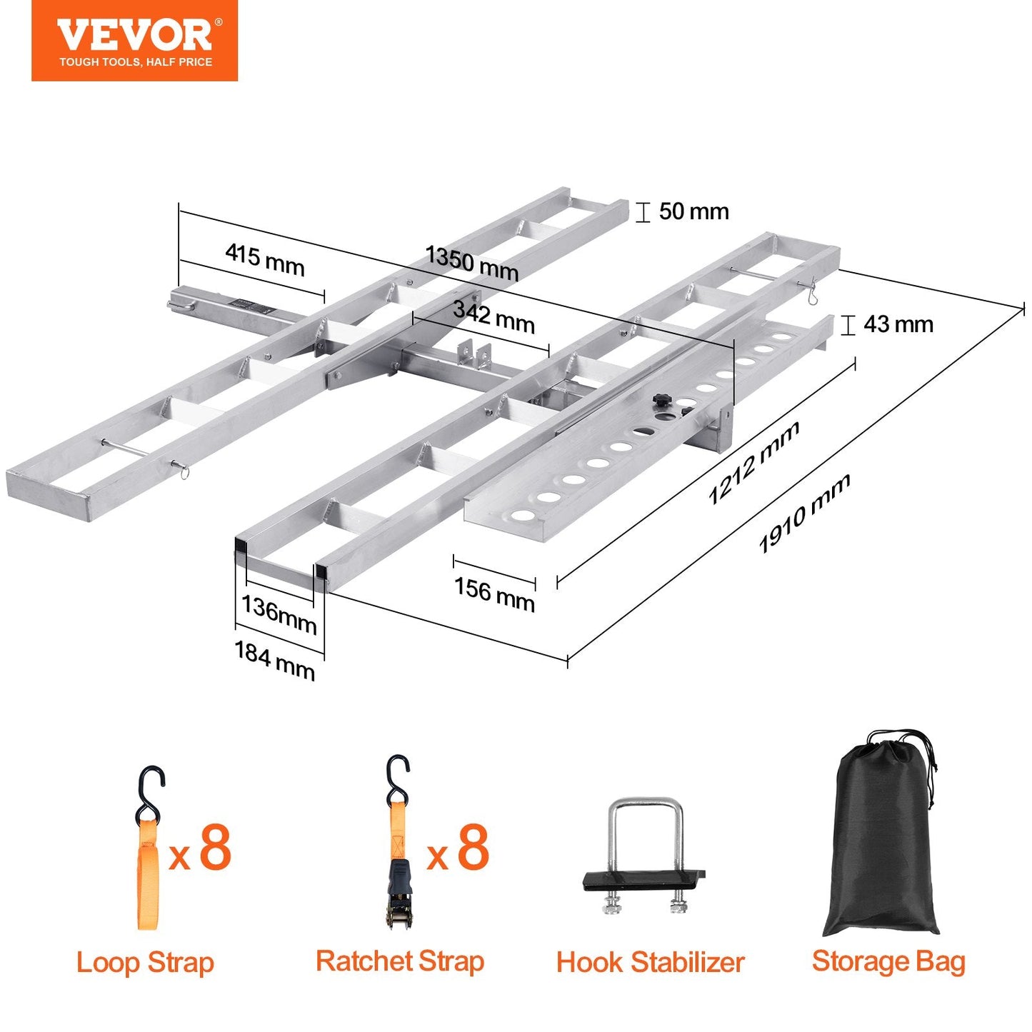 Motorcycle Carrier, 2-Bike 272.15KGS Aluminum Motorcycle Carrier Hitch Mount, Loading Ramp, Scooter Dirt Bike Trailer Hauler, Ratchet Straps and Stabilizer, for Car, Truck with 2" Hitch Receiver.