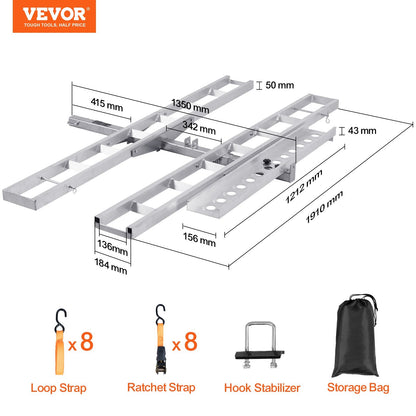 Motorcycle Carrier, 2-Bike 272.15KGS Aluminum Motorcycle Carrier Hitch Mount, Loading Ramp, Scooter Dirt Bike Trailer Hauler, Ratchet Straps and Stabilizer, for Car, Truck with 2" Hitch Receiver.