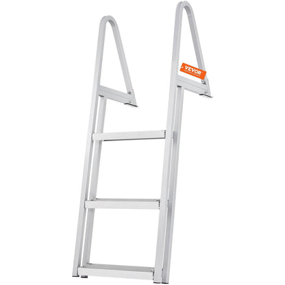 Dock Ladder, Removable 3 Steps, 159 kg Load Capacity, Aluminum Alloy Pontoon Boat Ladder with 101.6 mm Wide Step & Nonslip Rubber Mat, Easy to Install for Ship/Lake/Pool/Marine Boarding.