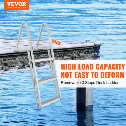 Dock Ladder, Removable 3 Steps, 159 kg Load Capacity, Aluminum Alloy Pontoon Boat Ladder with 101.6 mm Wide Step & Nonslip Rubber Mat, Easy to Install for Ship/Lake/Pool/Marine Boarding.