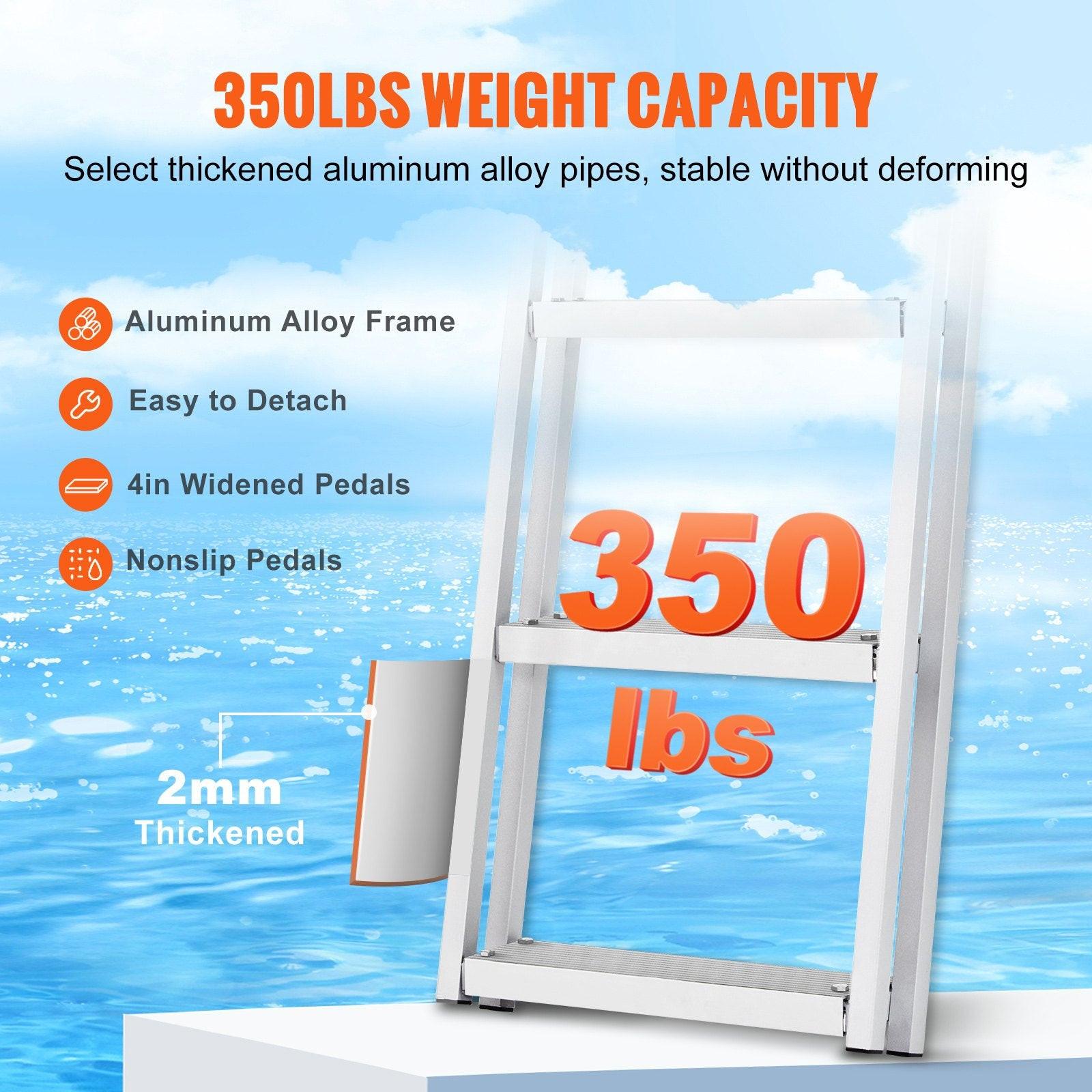 Dock Ladder, Removable 3 Steps, 159 kg Load Capacity, Aluminum Alloy Pontoon Boat Ladder with 101.6 mm Wide Step & Nonslip Rubber Mat, Easy to Install for Ship/Lake/Pool/Marine Boarding.