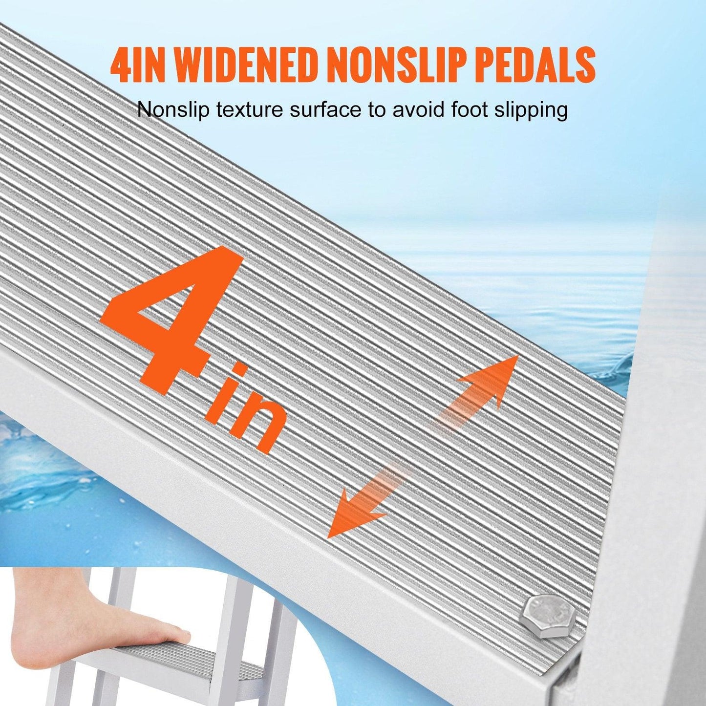 Dock Ladder, Removable 3 Steps, 159 kg Load Capacity, Aluminum Alloy Pontoon Boat Ladder with 101.6 mm Wide Step & Nonslip Rubber Mat, Easy to Install for Ship/Lake/Pool/Marine Boarding.