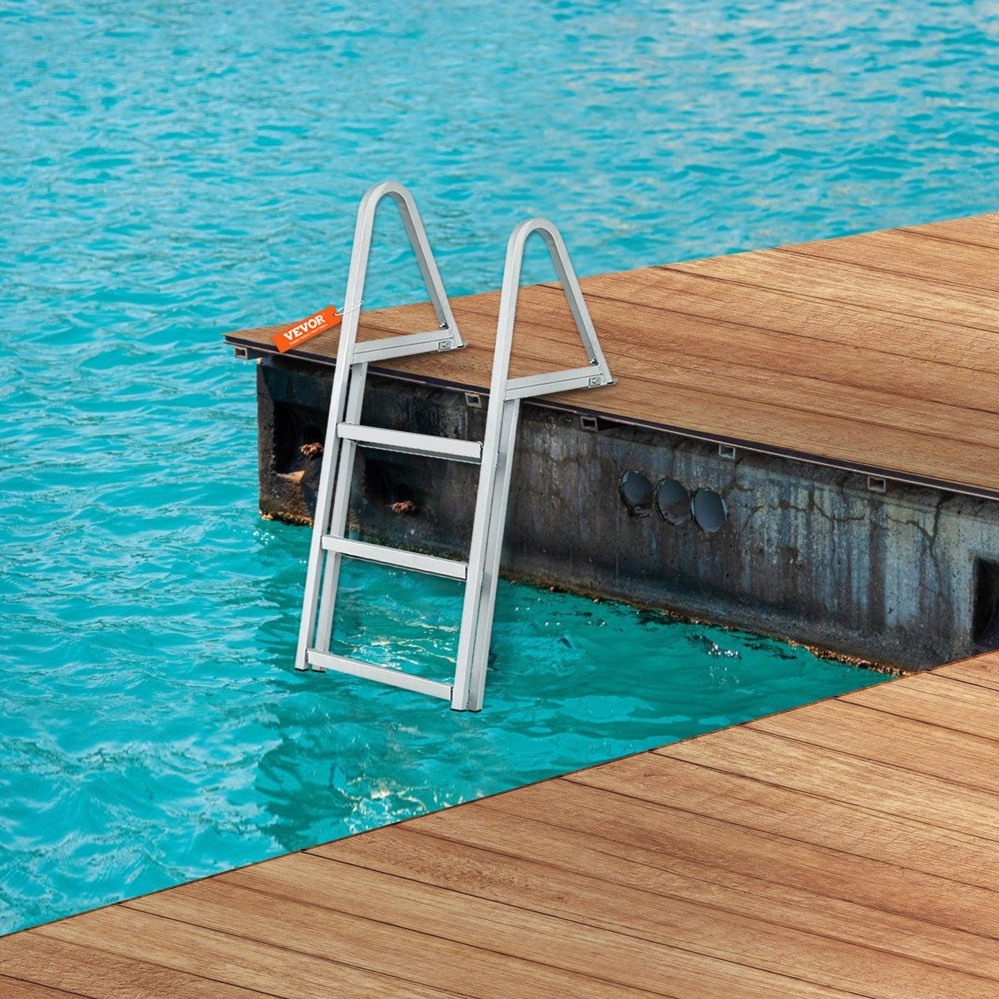 Dock Ladder, Removable 3 Steps, 159 kg Load Capacity, Aluminum Alloy Pontoon Boat Ladder with 101.6 mm Wide Step & Nonslip Rubber Mat, Easy to Install for Ship/Lake/Pool/Marine Boarding.