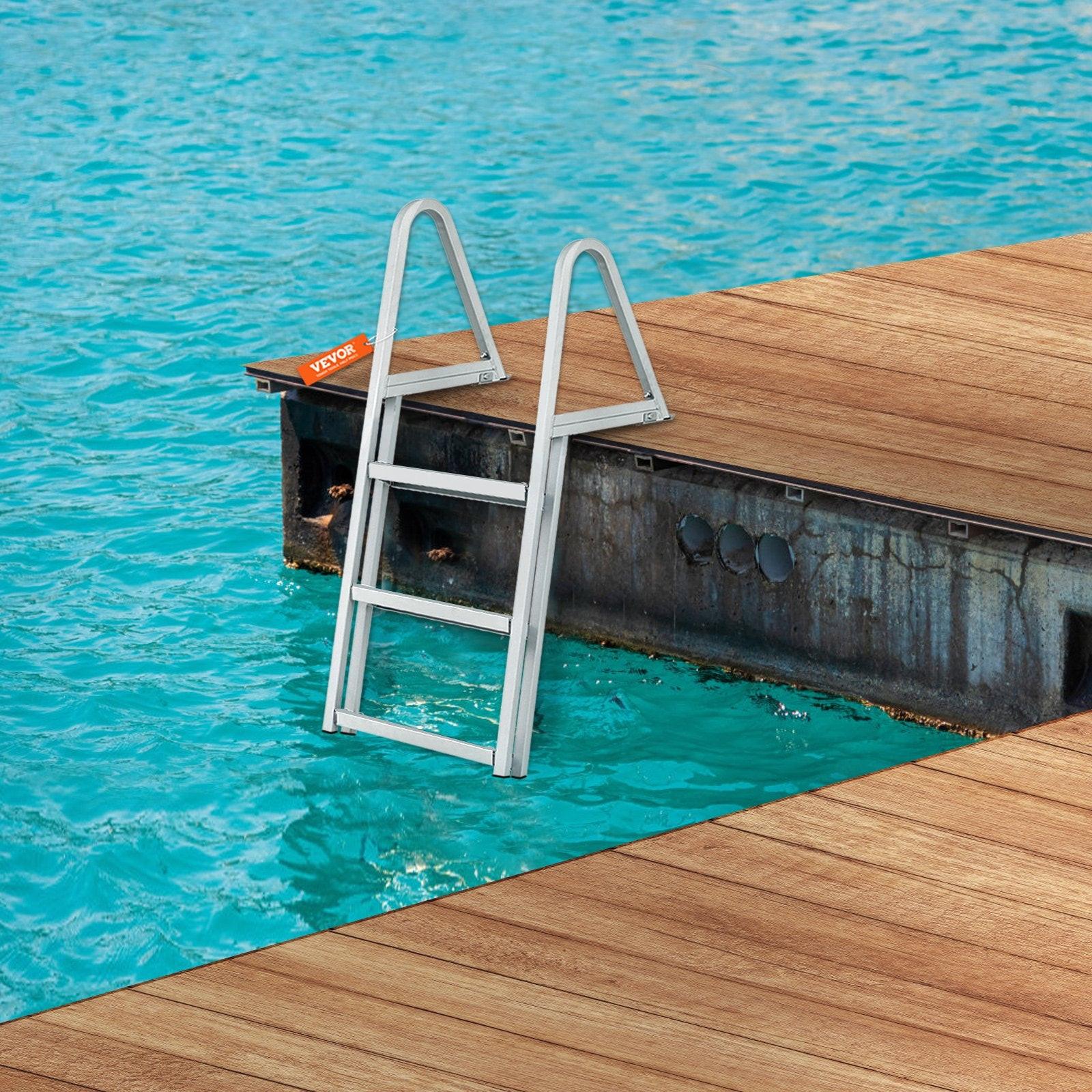 Dock Ladder, Removable 3 Steps, 159 kg Load Capacity, Aluminum Alloy Pontoon Boat Ladder with 101.6 mm Wide Step & Nonslip Rubber Mat, Easy to Install for Ship/Lake/Pool/Marine Boarding.
