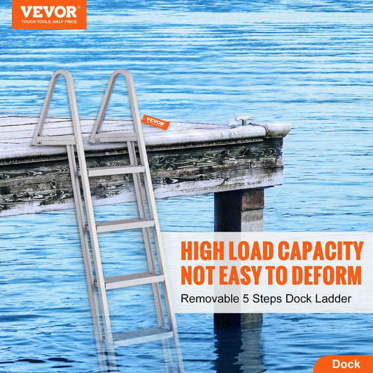 Removable Dock Ladder 5 Steps, 159 kg Load Capacity, Pontoon Boat Ladder with 4'' Wide Step & Nonslip Design for Ship/Lake/Pool/Marine Boarding.