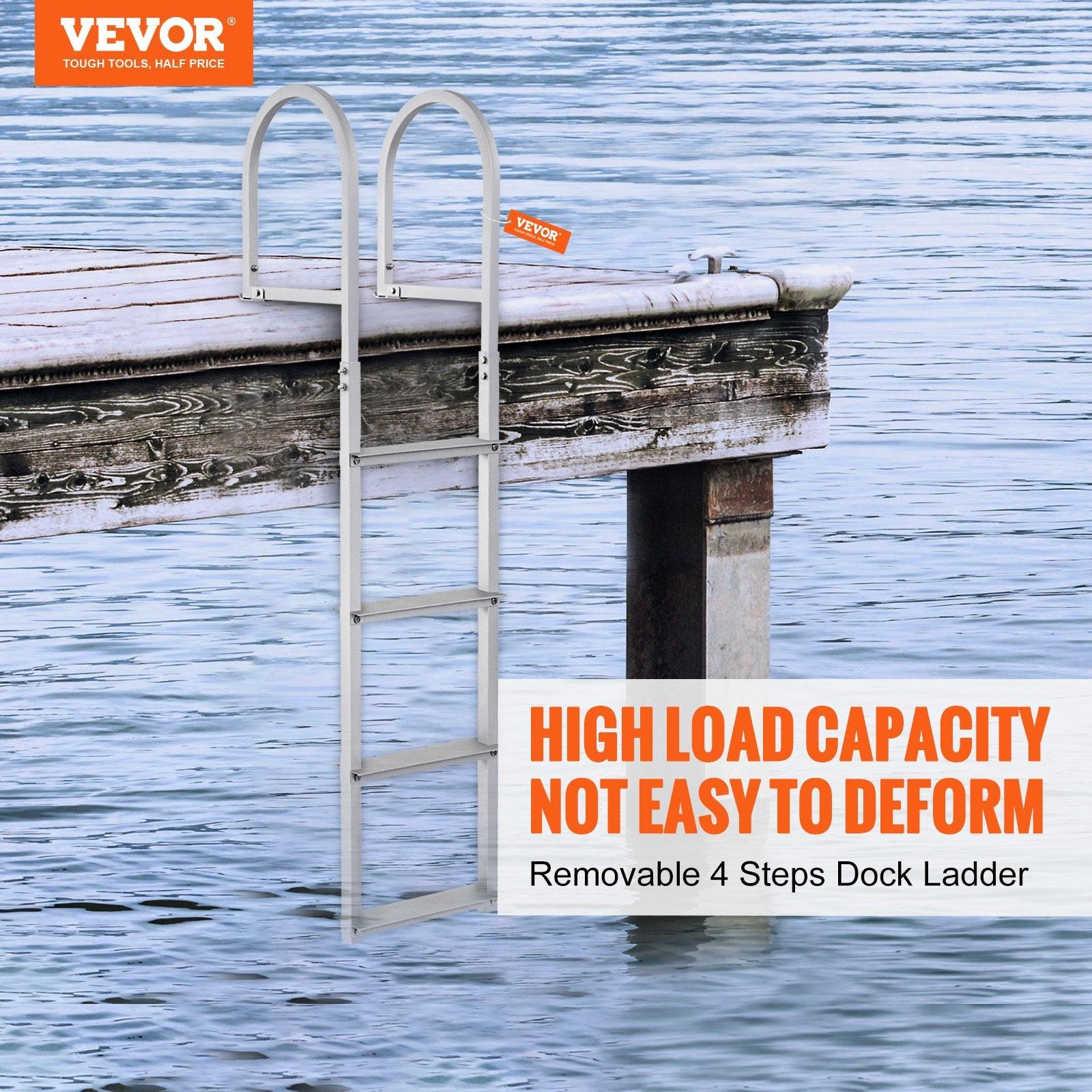 Dock Ladder, Removable 4 Steps, 500 lbs Load Capacity, Aluminum Alloy Pontoon Boat Ladder with 3.1'' Wide Step & Nonslip Rubber Mat, Easy to Install for Ship/Lake/Pool/Marine Boarding.