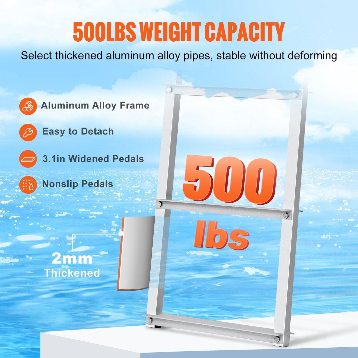 Dock Ladder, Removable 4 Steps, 500 lbs Load Capacity, Aluminum Alloy Pontoon Boat Ladder with 3.1'' Wide Step & Nonslip Rubber Mat, Easy to Install for Ship/Lake/Pool/Marine Boarding.