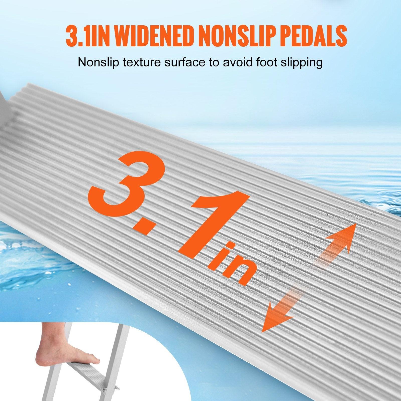 Dock Ladder, Removable 4 Steps, 500 lbs Load Capacity, Aluminum Alloy Pontoon Boat Ladder with 3.1'' Wide Step & Nonslip Rubber Mat, Easy to Install for Ship/Lake/Pool/Marine Boarding.