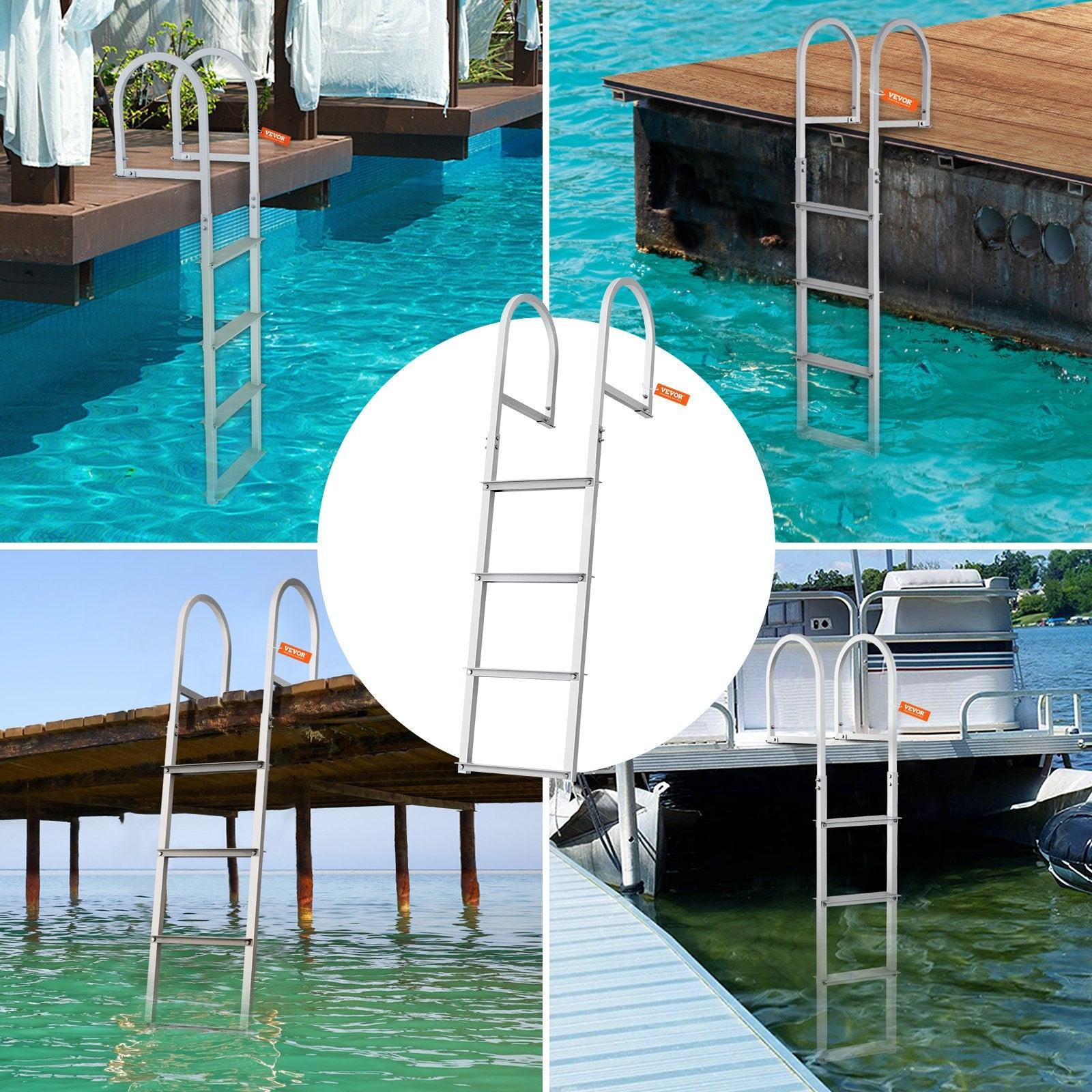 Dock Ladder, Removable 4 Steps, 500 lbs Load Capacity, Aluminum Alloy Pontoon Boat Ladder with 3.1'' Wide Step & Nonslip Rubber Mat, Easy to Install for Ship/Lake/Pool/Marine Boarding.