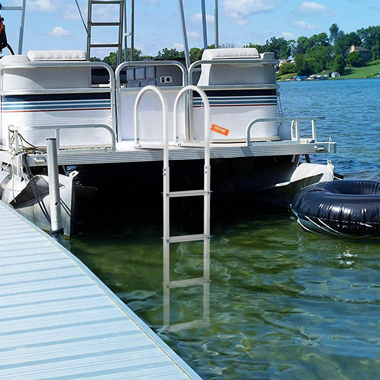 Dock Ladder, Removable 4 Steps, 500 lbs Load Capacity, Aluminum Alloy Pontoon Boat Ladder with 3.1'' Wide Step & Nonslip Rubber Mat, Easy to Install for Ship/Lake/Pool/Marine Boarding.