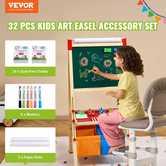 Easel Accessory Set Chalk & Markers & Paper Rolls 32PCS for Standing Easel.