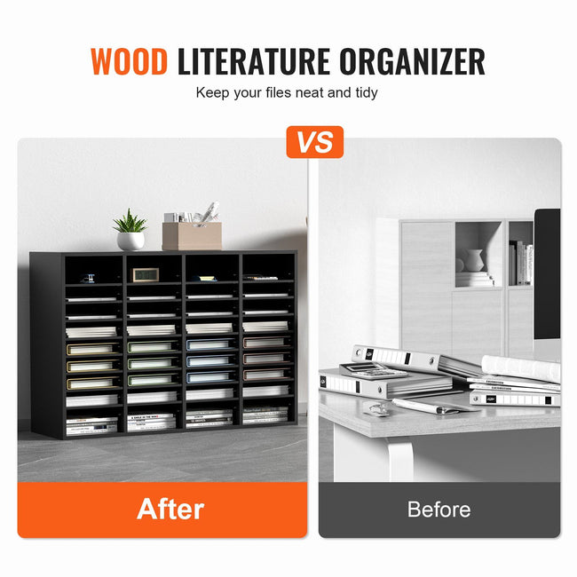 Wood Literature Organizer, 36 Compartments, File Sorter with Removable Shelves, Mailboxes Slot for Office Home Classroom Mailrooms Organization, EPA Certified, Black Main Image