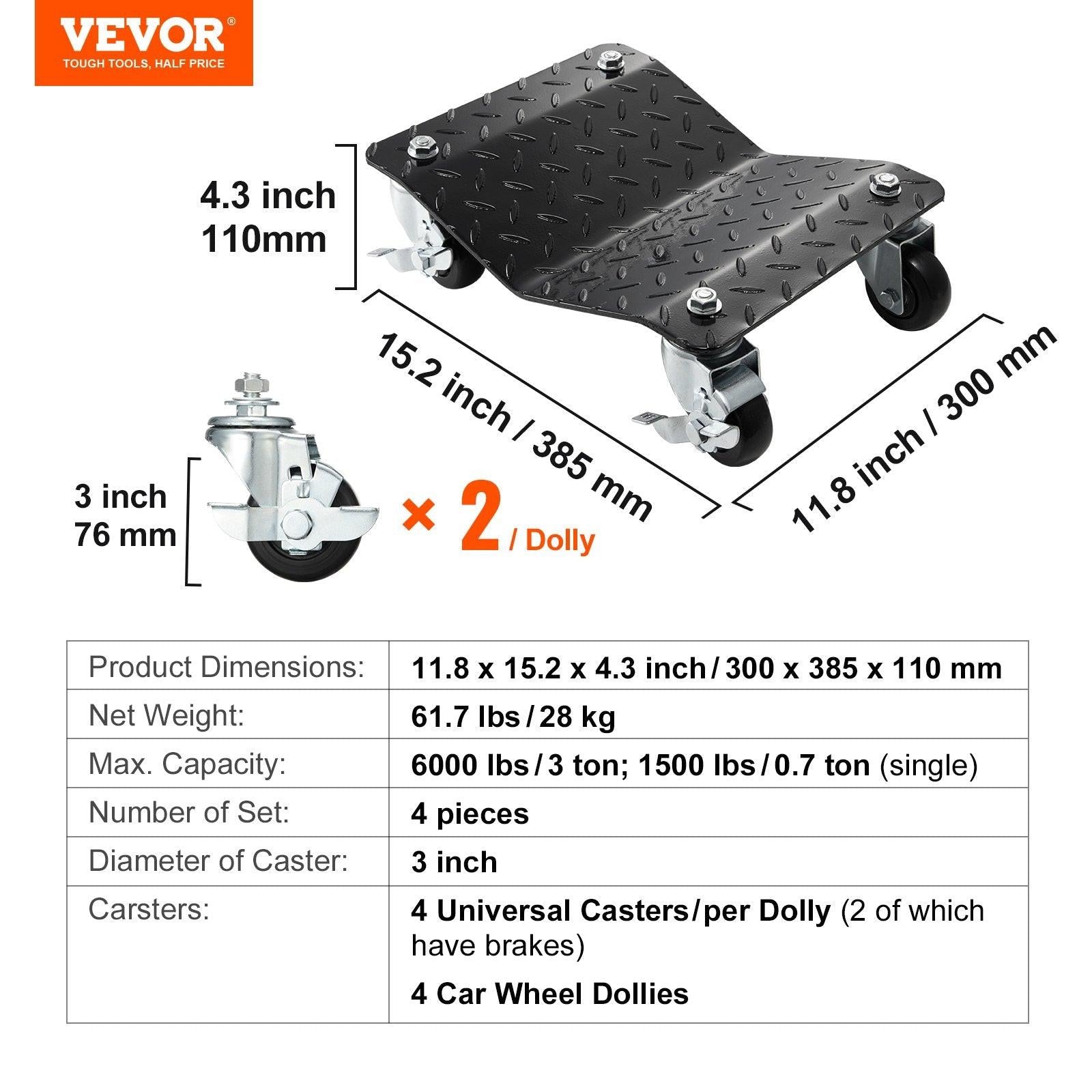 Car Dolly Wheel Tire Dolly 4 PCS Heavy Duty Skate Auto Repair Dolly 6000LB.