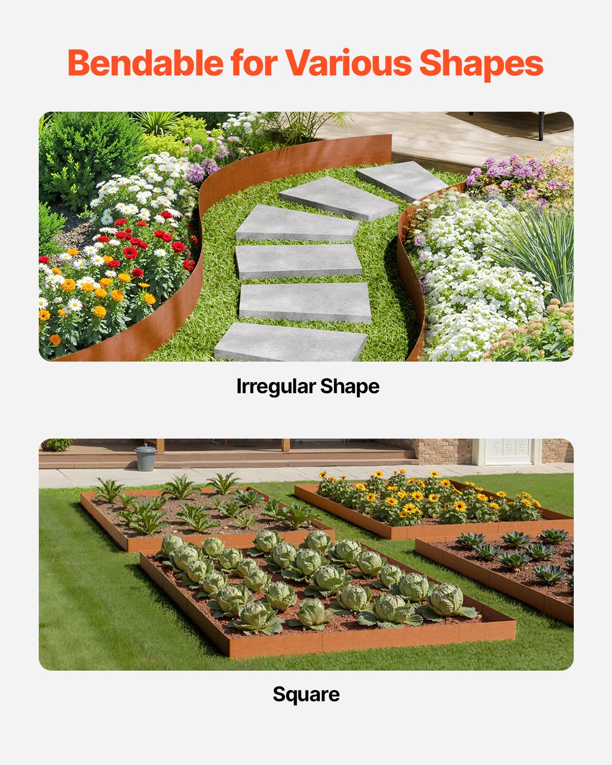 Steel Landscape Edging, 6 Packs 40 x 6 in Weather-Resistant & Pre-Rust Metal Landscape Edging, Bendable Garden Edging Border, Heavy Duty Lawn Edging, Flower Bed Yard Pathway Divider