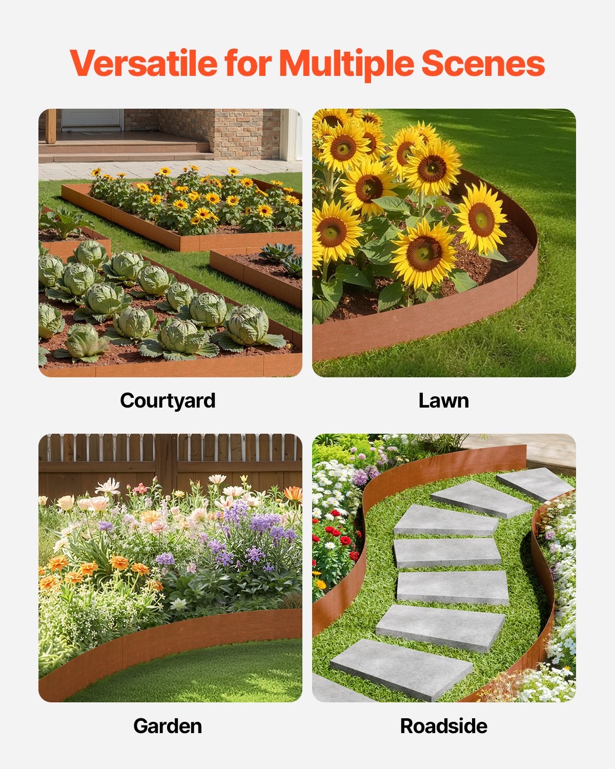 Steel Landscape Edging, 6 Packs 40 x 6 in Weather-Resistant & Pre-Rust Metal Landscape Edging, Bendable Garden Edging Border, Heavy Duty Lawn Edging, Flower Bed Yard Pathway Divider