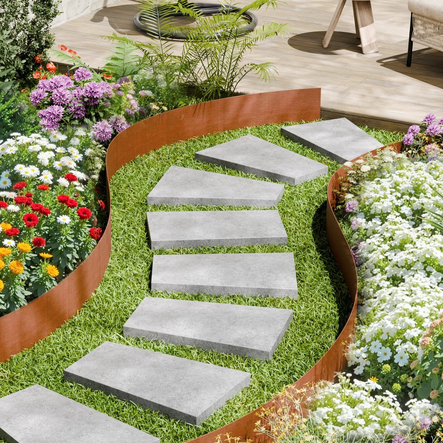 Steel Landscape Edging, 6 Packs 40 x 6 in Weather-Resistant & Pre-Rust Metal Landscape Edging, Bendable Garden Edging Border, Heavy Duty Lawn Edging, Flower Bed Yard Pathway Divider