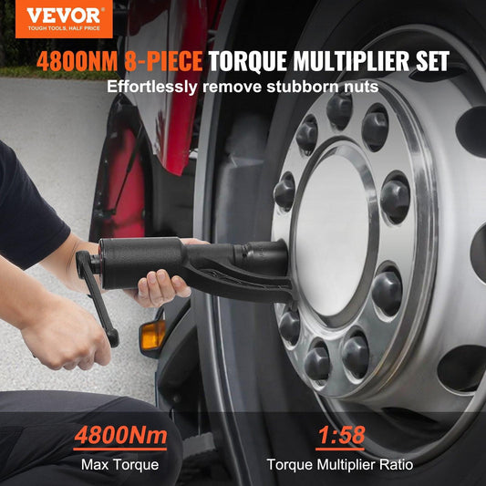 Torque Multiplier, Heavy Duty Torque Multiplier Wrench Set, 1 Inch Drive Lug Nut Wrench Torque Multiplier, 1:58 4800N.m Lug Nut Remover, with 8 Sockets and Storage Case for Truck Trailer RV.